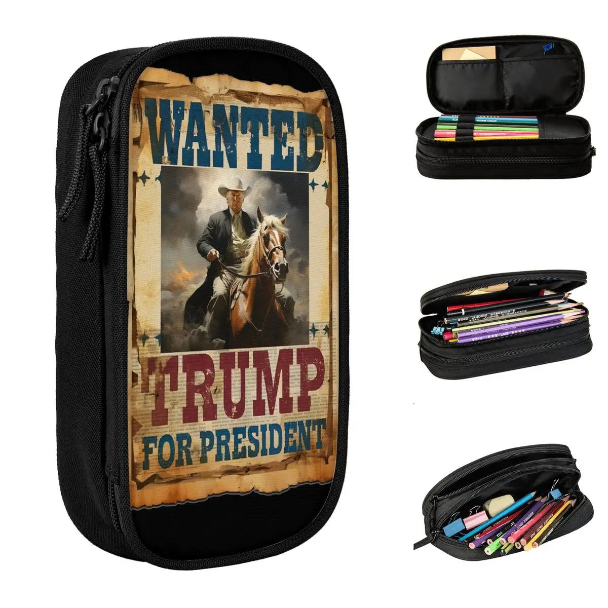 Classic Wanted Donald Trump For President Pencil Case 2024 Pencilcases Pen for Girls Boys Large Storage Bags