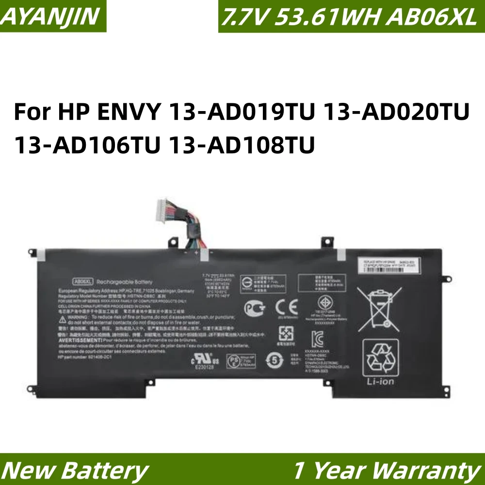 

6962mAh AB06XL Battery For HP ENVY 13-AD019TU 13-AD020TU 13-AD106TU 13-AD108TU TPN-I128 HSTNN-DB8C 921408-2C1 921438-855