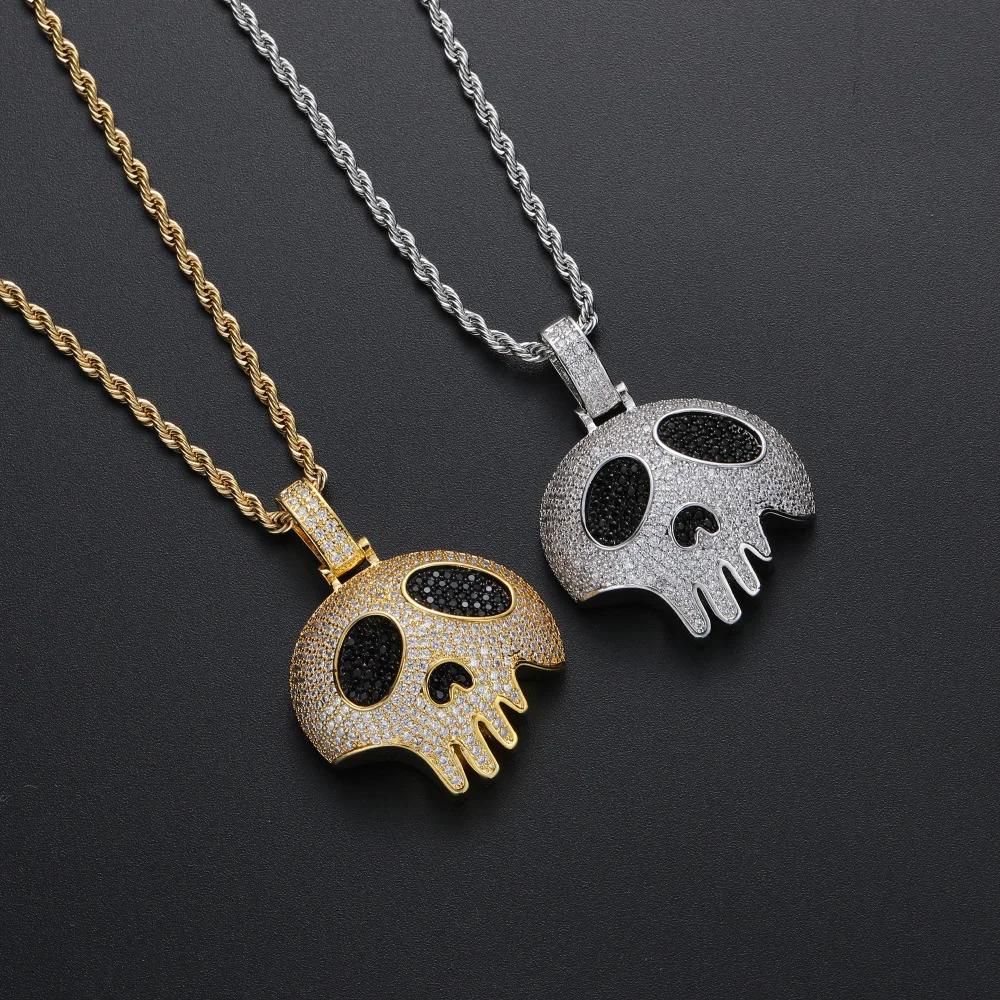 

Hip HopCopper Skull Shape Pendant in Gold White Color Soild Back Pendant Iced Out Cubic Zircon Stones Men Hip Hop Rock Jewelry