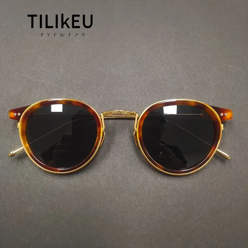 

Новые модные солнцезащитные очки из ацетата и титана с леопардовым принтом, поляризованные, ультралегкие, в корейском ретро-стиле, круглые, трендовые, для мужчин и женщин, UV400