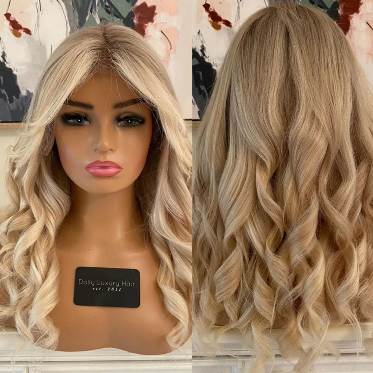 شعر مستعار عالي الجودة أشقر عسلي فضفاض مموج تسليط الضوء على الدانتيل عالي الدقة من الألياف الاصطناعية الممتازة أومبير شعر مستعار مقاوم للحرارة للنساء للاستخدام اليومي #5