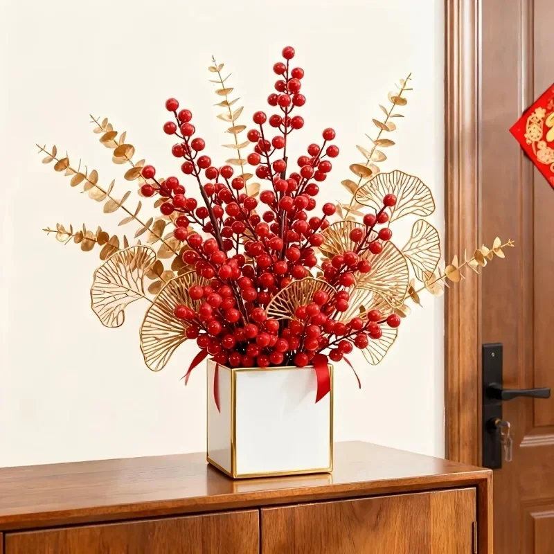 

Новинка 2026 года: Набор из 22 искусственных стеблей красного эвкалипта и золотого гинкго для декора дома, свадьбы, двора