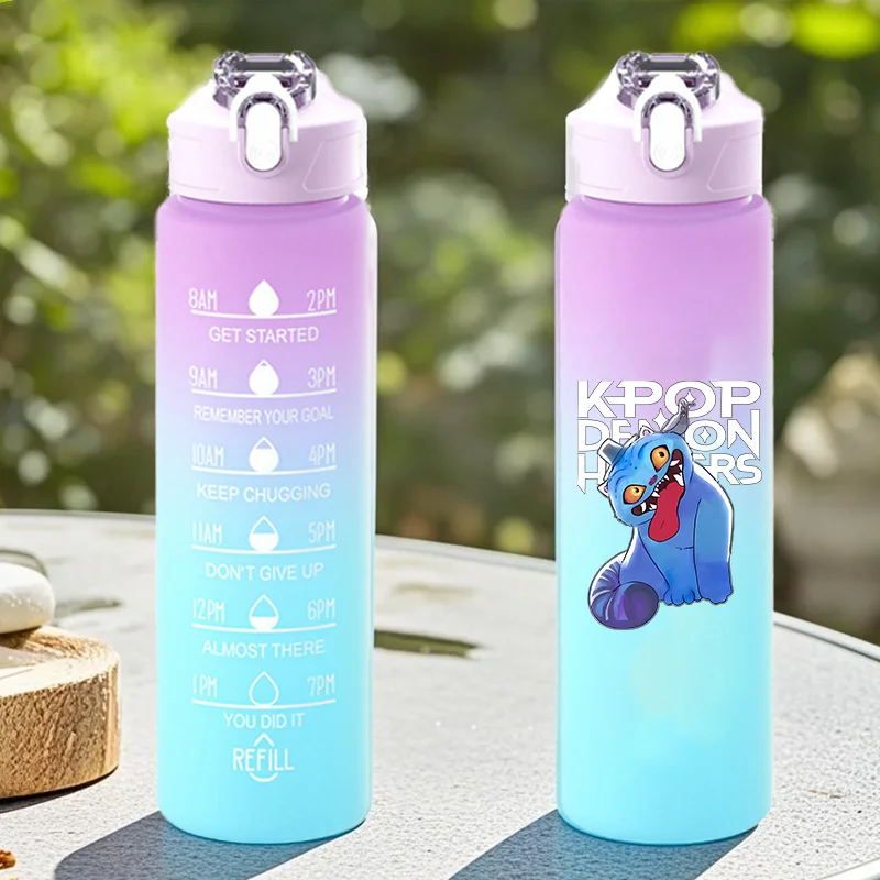 

750ML KPop Demon Hunters Water Cup Kawaii Anime Drink Bottles Outdoor Portable Plastic Large Capacity Sport Drinkware Kids Gift