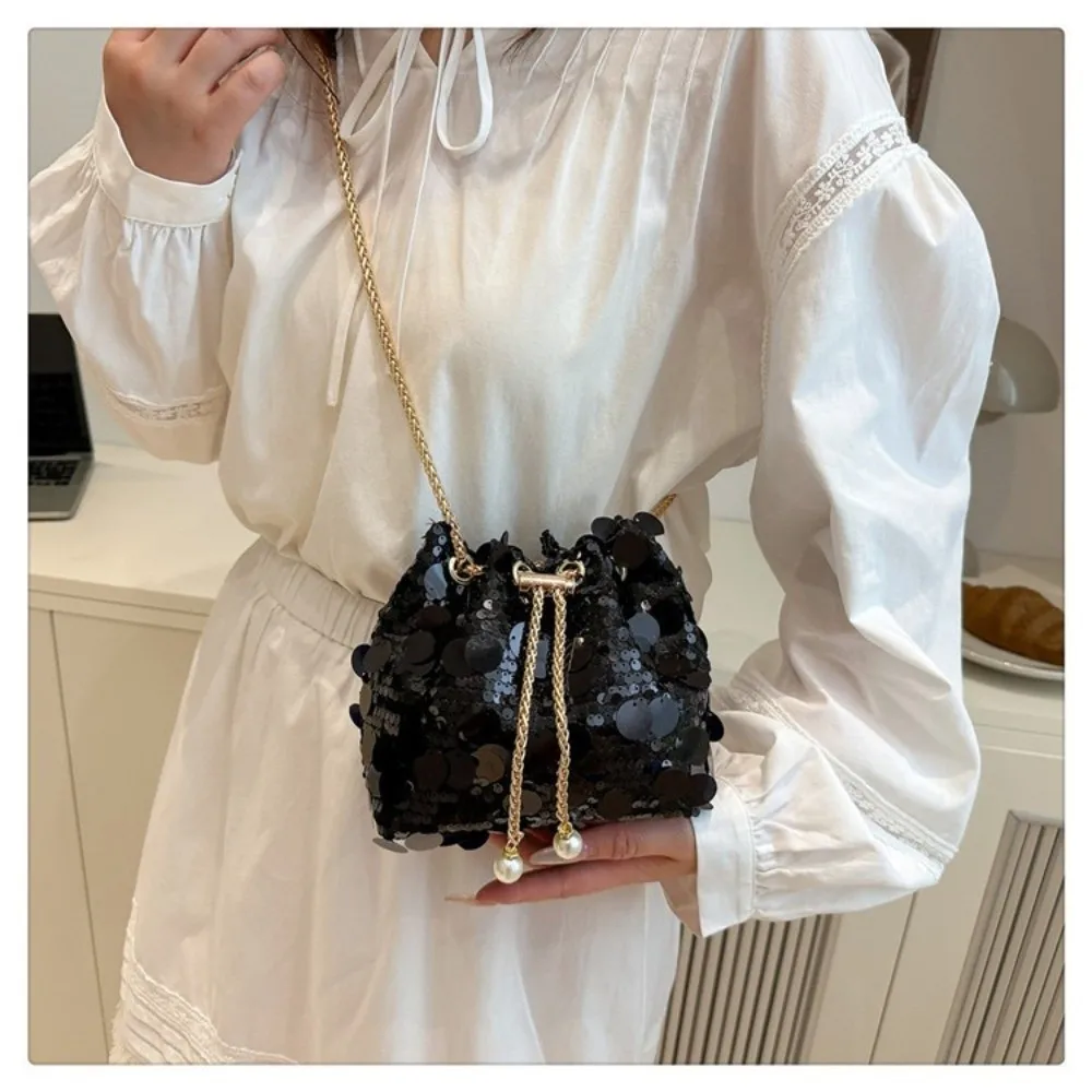 Shiny Glitter Evening Banquet Bag Blingbling Tassel Large Capacity Crossbody Bag Light Luxury Metal Chain Sequin Shoulder Bag
