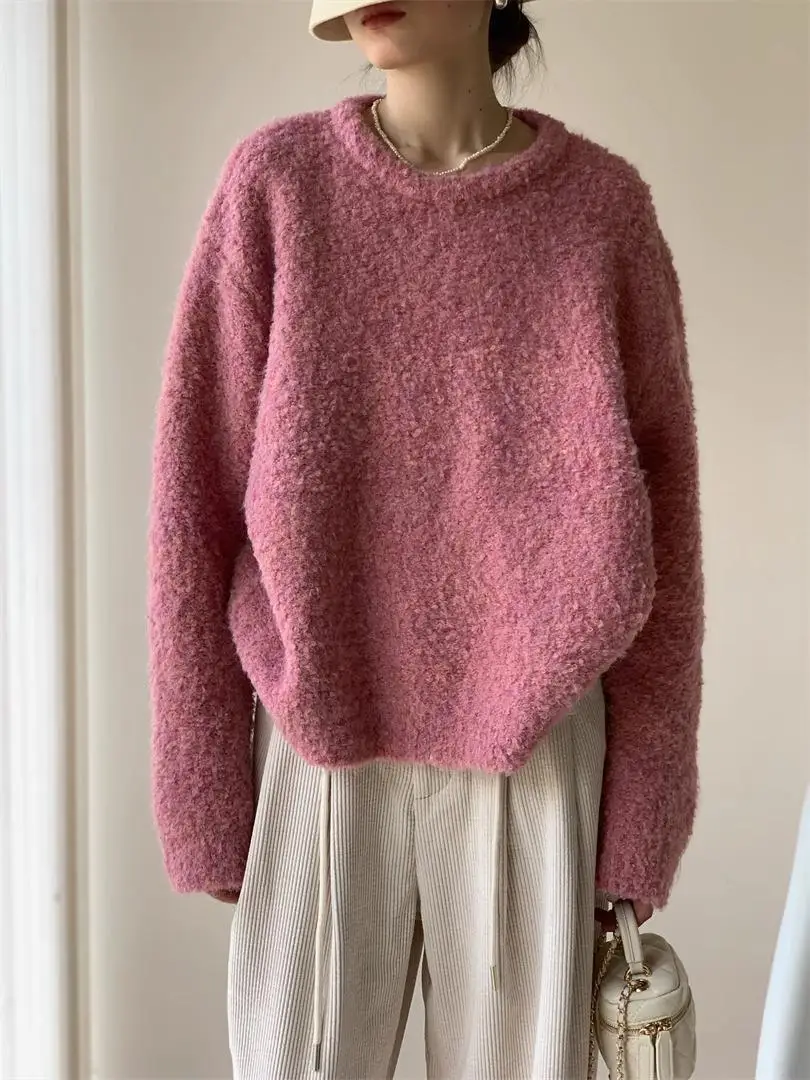Женские осенние шикарные пушистые вязаные пуловеры, модные однотонные простые свободные универсальные мягкие теплые свитера, топ