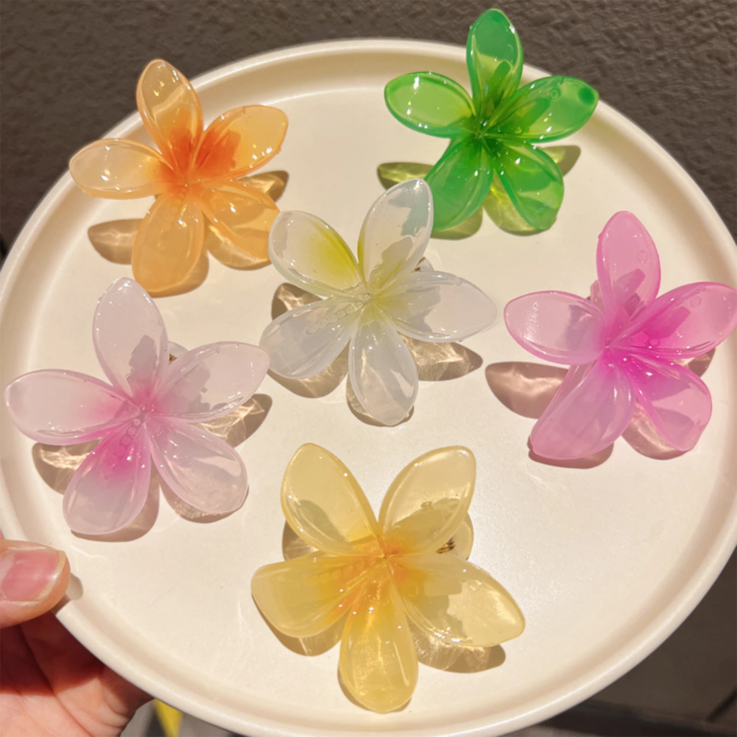 

Hair Flower Clips Hawaiian Plumeria Beach Flowers Claw Barrettes Accessories Barrette Kids Colorful Women Piece Artificial