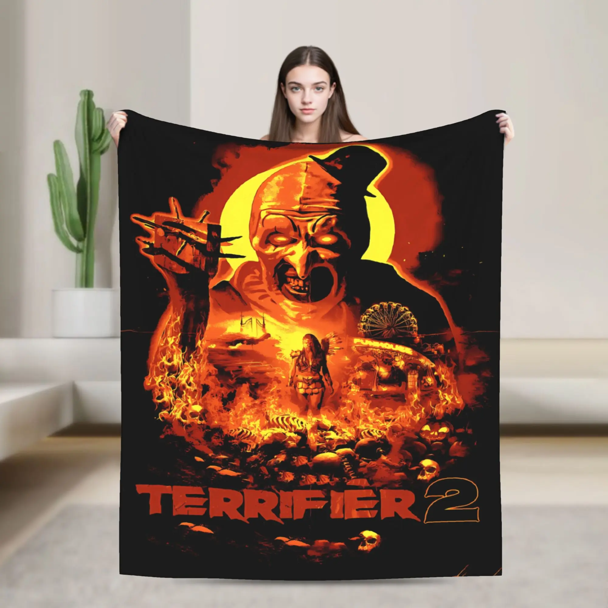 Terrifier Movie Flannel Blanket Winter  Warm Soft Bedding Throws for Kids Couch Chair Print Bedspread Sofa Bed Cover