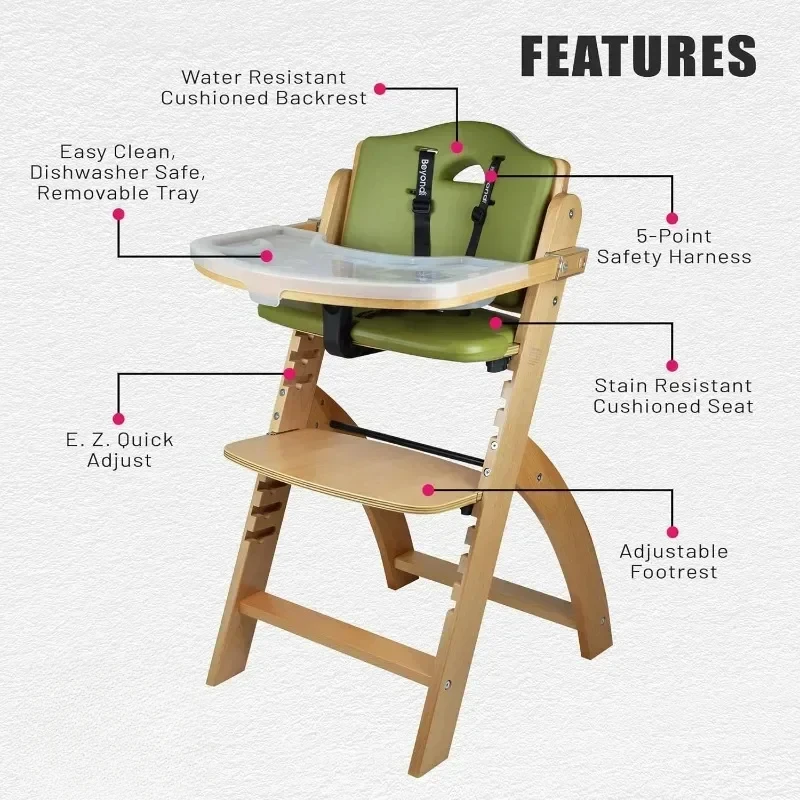 Beyond Junior Convertible Infant High Chair with Tray - Adjustable Toddler High Chair Stain and Water Resistant