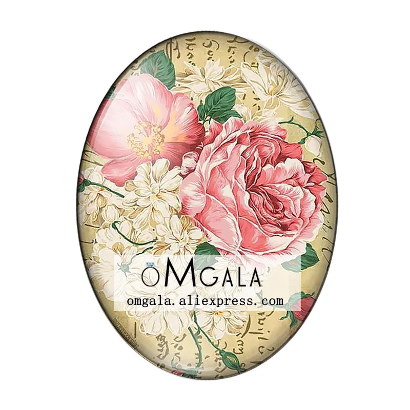 Vintage Retro Rose Flowers Art Paintings 13x18mm/18x25mm/30x40mm Oval photo glass cabochon flat back Making findings