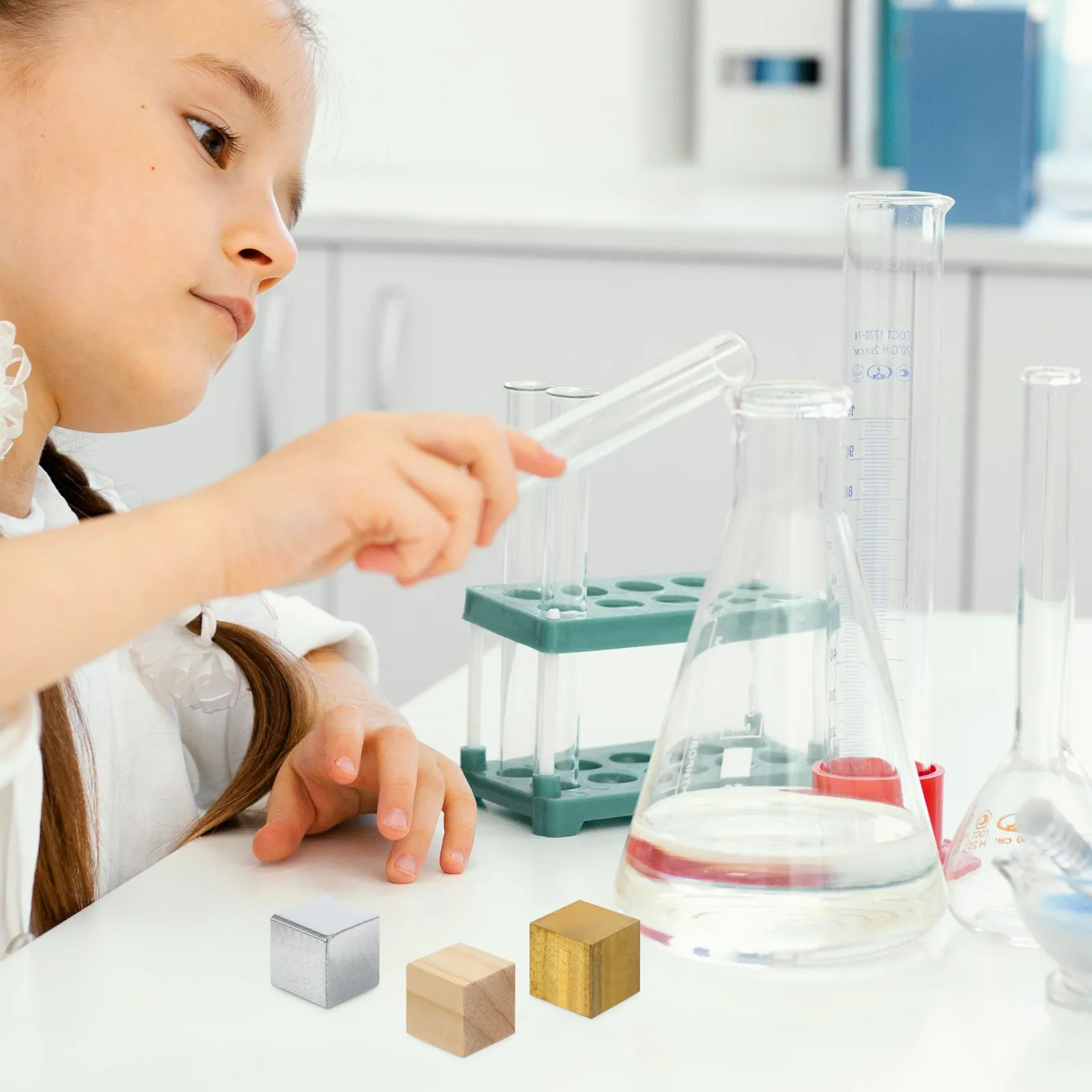 

4Pcs Density Teaching Instrument Blocks Professional Polished Density Cube Set for Education Collection Display Gift Science