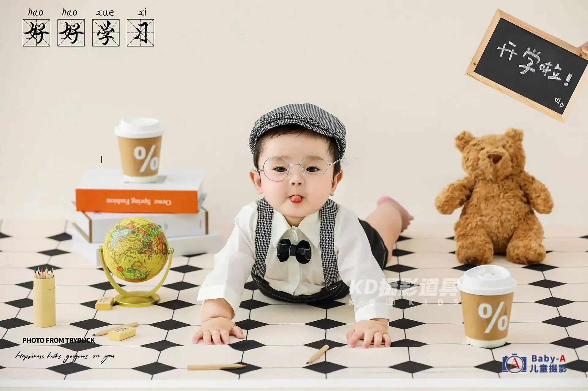 

Babys Hundred Day Photography Clothing Super Cute Academy Style Theme baby photography props ملابس اطفال رضع بناتي 신생아사진