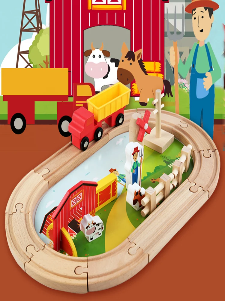 Wooden Train Track Accessories Toys Train Railway Compatible with Wood Trains Wood Tracks Railway with All Brands Trains