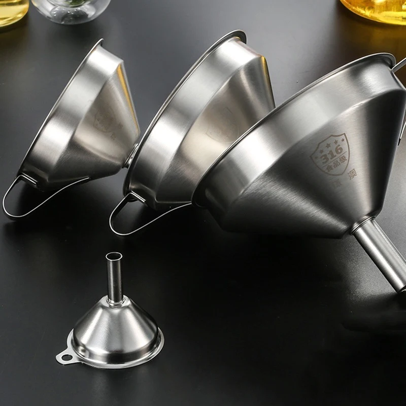 Wide Mouth Stainless Steel Funnel Metal Mini Funnel Spice Cooking Oil Filter Small Large Kitchen Funnel For Filling Bottles Jars