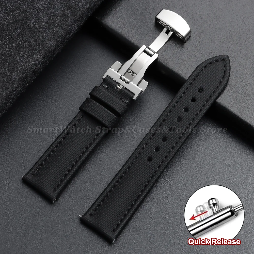 18/19/20/21/22mm Business Segeltuch-Uhrenarmband für Omega mit Schmetterlingsverschluss, Wasserdichtes Armband für Seiko mit Schnellverschluss – Detail 15