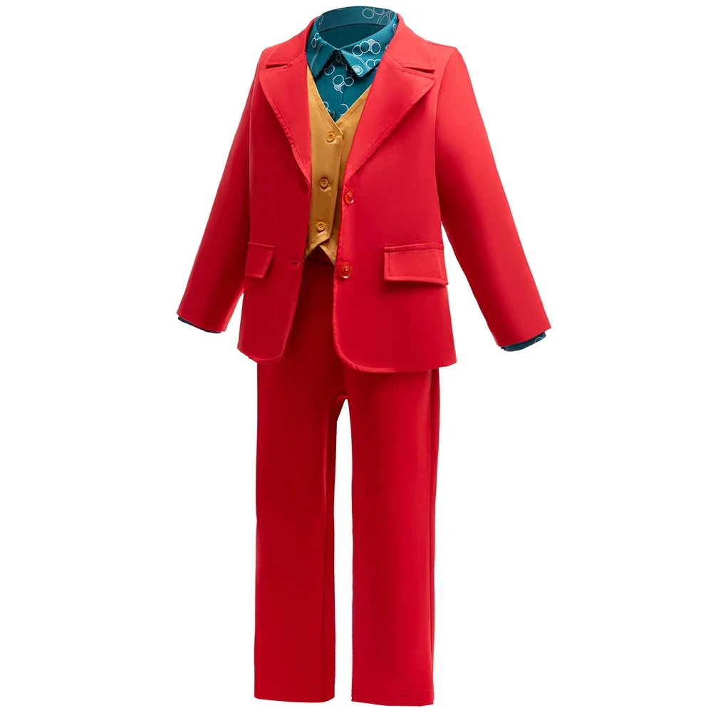 Carnaval Kinderen Film Dezelfde Stijl Joker Cosplay Kostuum Jongens Halloween Outfit Clown Formele Rode 4 Stuks Sets Kinderen Verjaardag Dress Up