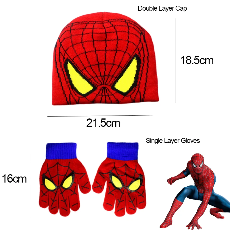 Spiderman Superhero Knitted Beanie Gloves Set Christmas Warm Cap Cosplay Props Winter Accessory for Boys Girls Halloween Gifts