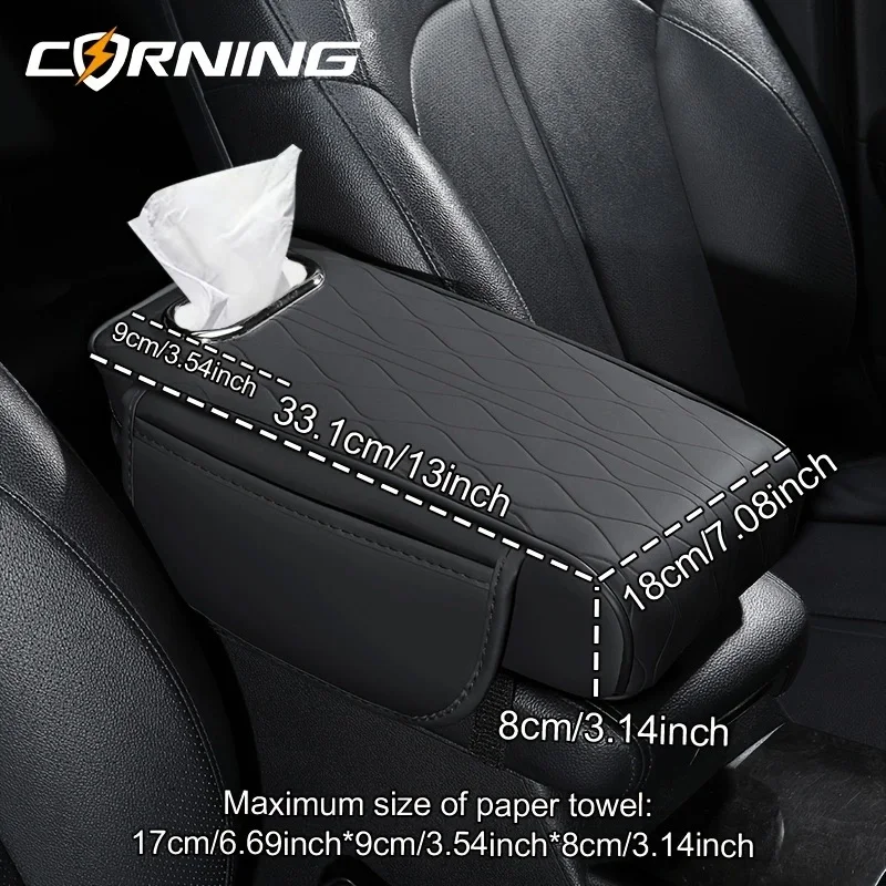 Car Center Console Protector Mat 8CM Thicken Armrest Storage Box Cushion Memory Foam Arm Rest Mat with Tissue Storage Pocket