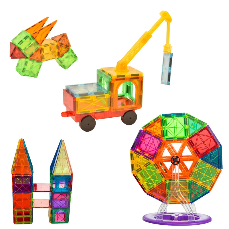 تجميع اللبنات المغناطيسية الملونة عبوة 2.95 "مربع/مثلث/مستطيل للأطفال ألعاب تعليمية ذاتية الصنع الطوب المغناطيسي