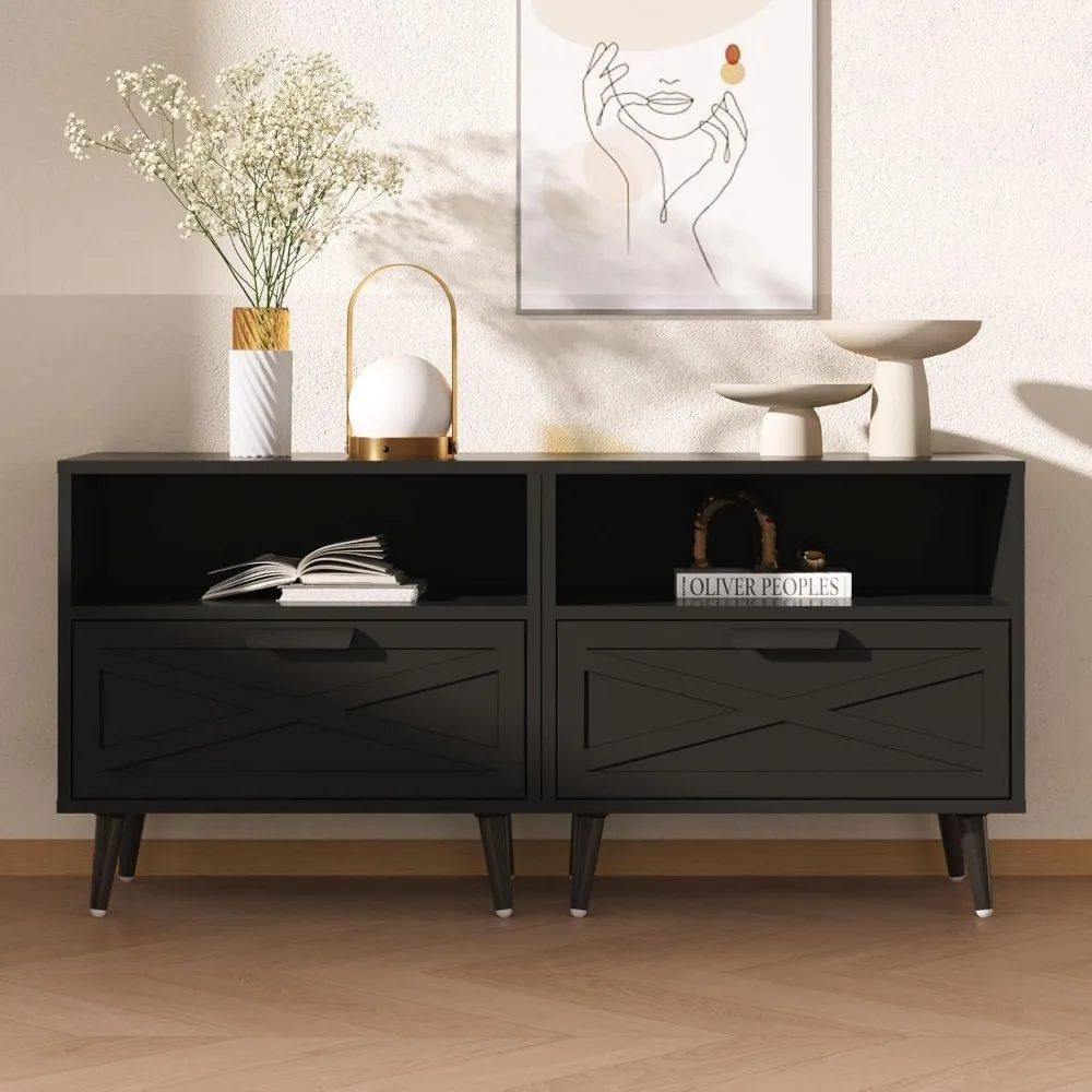 منضدة خشبية معاصرة مع درج ورف للتخزين بجانب السرير