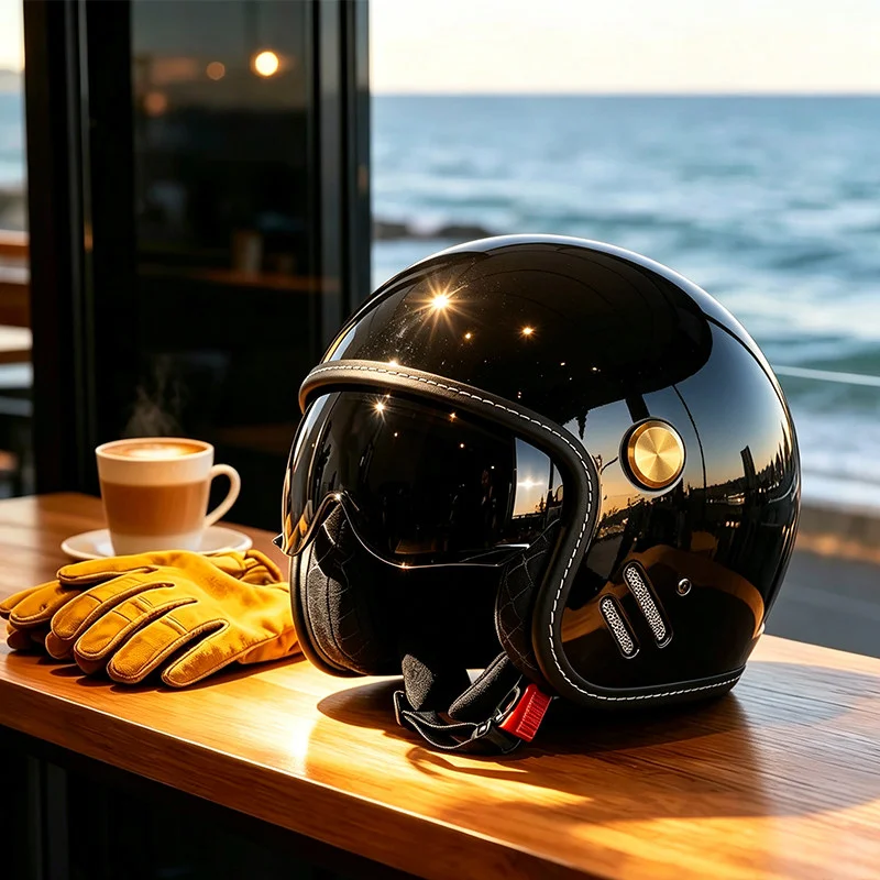 Czarny Retro Półkask Motocyklo – Motorcycle Helmets recenzja i cena