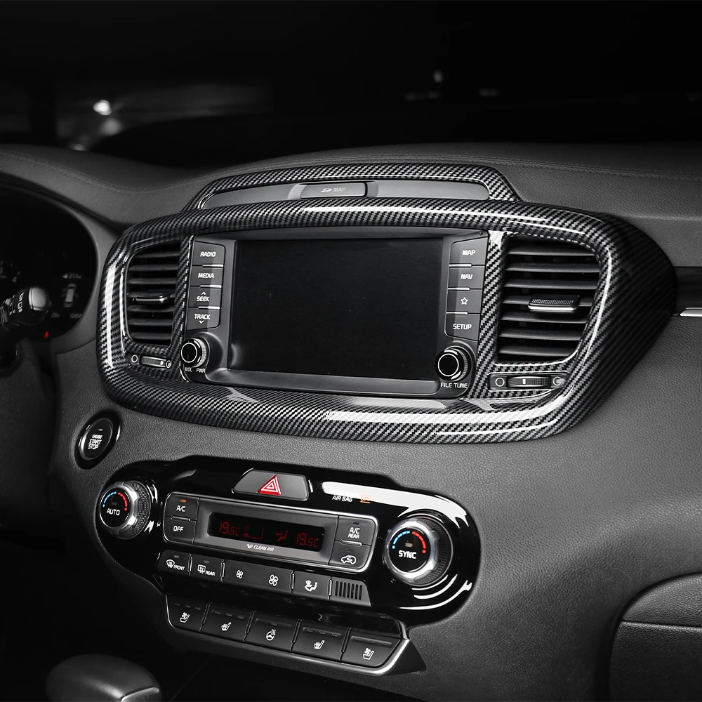 Für Kia Sorento 2014-2020 Carbon-Faser Mittelkonsole Lüftungsabdeckung Instrumententafel-Verkleidung Auto-Innendekor Zubehör LHD – Detail 6