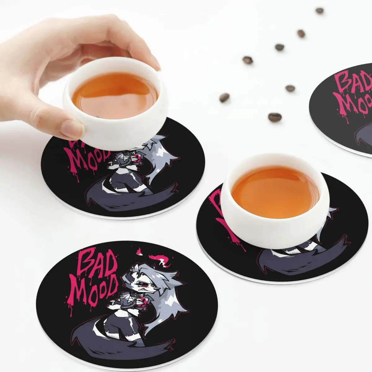 Loona Collage Helluva Boss Anime Coasters Kitchen Placemats Non-slip Insulation Cup Coffee Mats  Decor Tableware Pads Set of 4