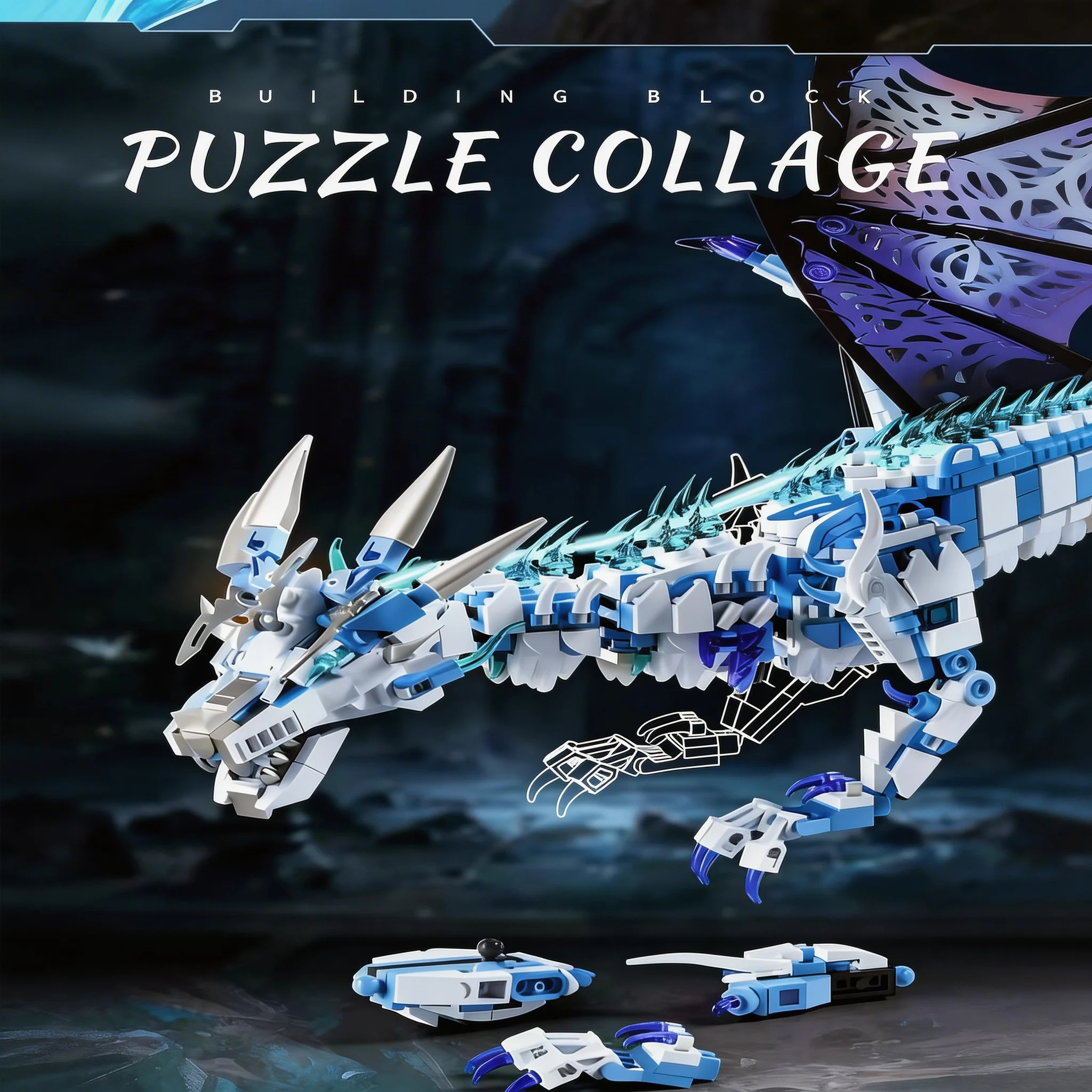Mecha Dark Ice Dragon Building Blocks, 1646PCS Vise Rion Dragon Model, MOC Bricks Set, Birthday Gift for Boys Kids Adults