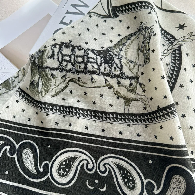 Winter Wool Silk Cashmere 135CMx135CM Luxury Hand Rolled Shawls Women Warm Square Stole Christmas Valentine's Day gift