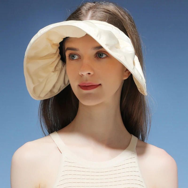 Women's 2 in 1 Foldable Wide Brim Sun Hats Golf Visor Summer Beach Garden Hat Headbands