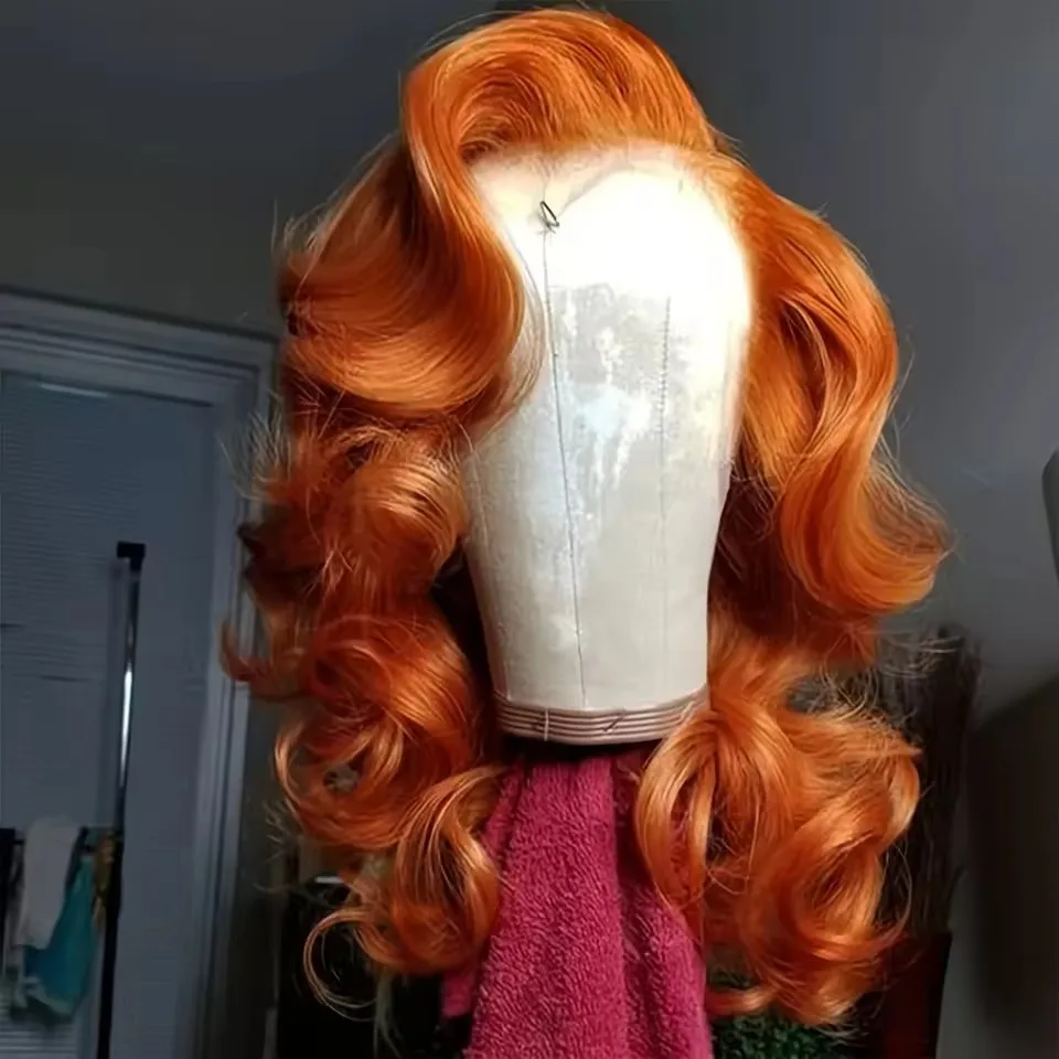 

Synthetic Hair Orange Ginger Glueless 13X4 Lace Front Wig For Women Preplucked Heat Temperature Fiber Daily Cosplay