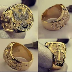 Кольцо Женское Fashion Men's Ring Russian Empire Double Eagle Rings For Male Punk Gold Color Arms Of The Official-website