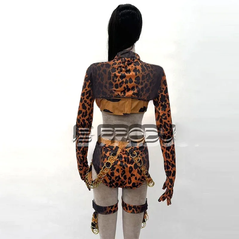 Strój Showgirl na Imprezę Kostiumową, Seksowny Cosplay, Strój Tancerki Gogo, Damski Strój Leopard na Rave, Strój do Baru, Klubu Nocnego, DJ, Jazz, Ubrania Sceniczne P