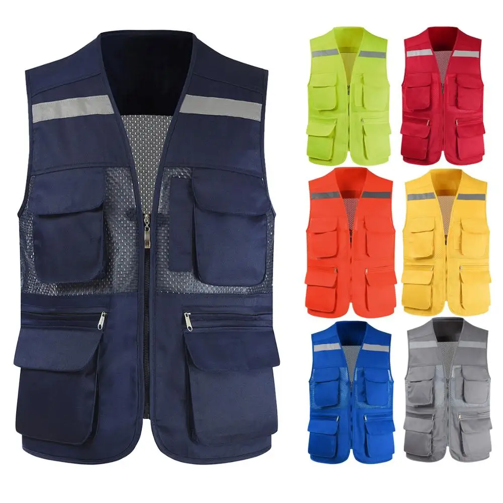 Photographer Vest With Pockets Mesh Work Clothes For Men With Reflectors