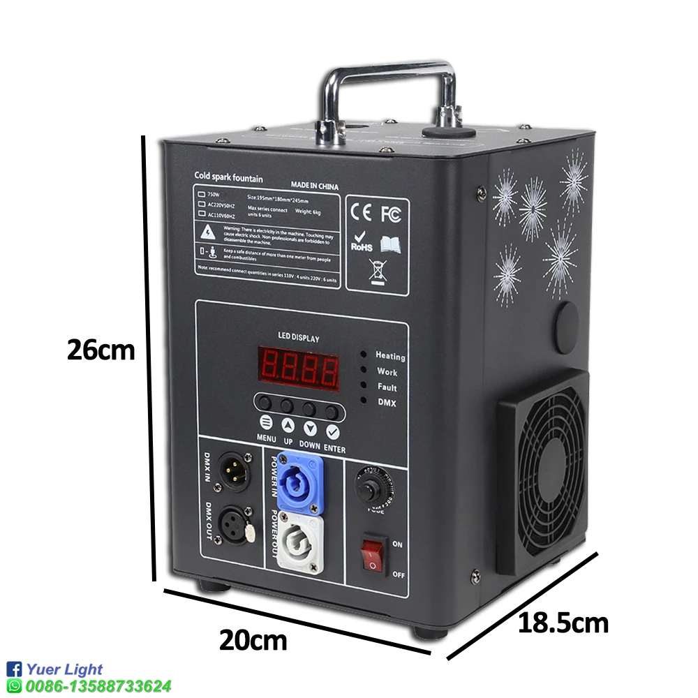 YUER 750W Cold Spark Machine DMX 512 Remote Control Sparkler Firework Machine Non-Pyrotechnic Effect Stage Wedding Show Powder