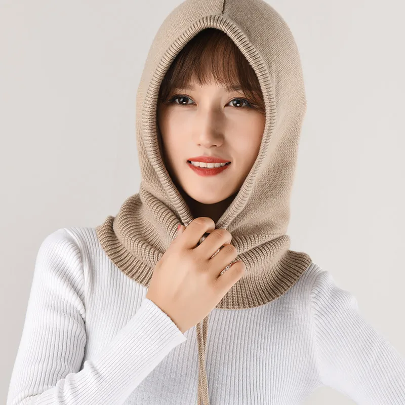 Knitted Integrated Cap Scarf Winter Warm Windproof Ear Protection Cap Casual Soft Beanie Hat Scarf Women