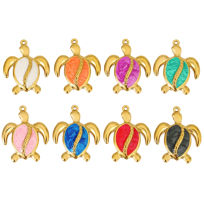 

4pcs Stainless Steel Colorful Enamel Turtle Charms for DIY Necklace Bracelet Ocean Pendant Jewelry Making Supplies Accessories