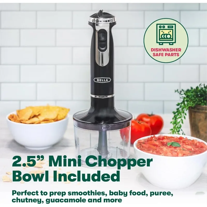 BELLA Immersion Blender with Accessories with Dishwasher-safe Beater and Blending Attachment for Food Preparation