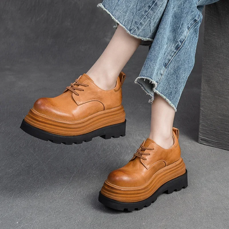 

Krasovki 8cm Cow Genuine Leather Comfy Booties Mary Jane Pumps High Heels Ankle Boots Autumn Spring Platform Wedge Women Shoes