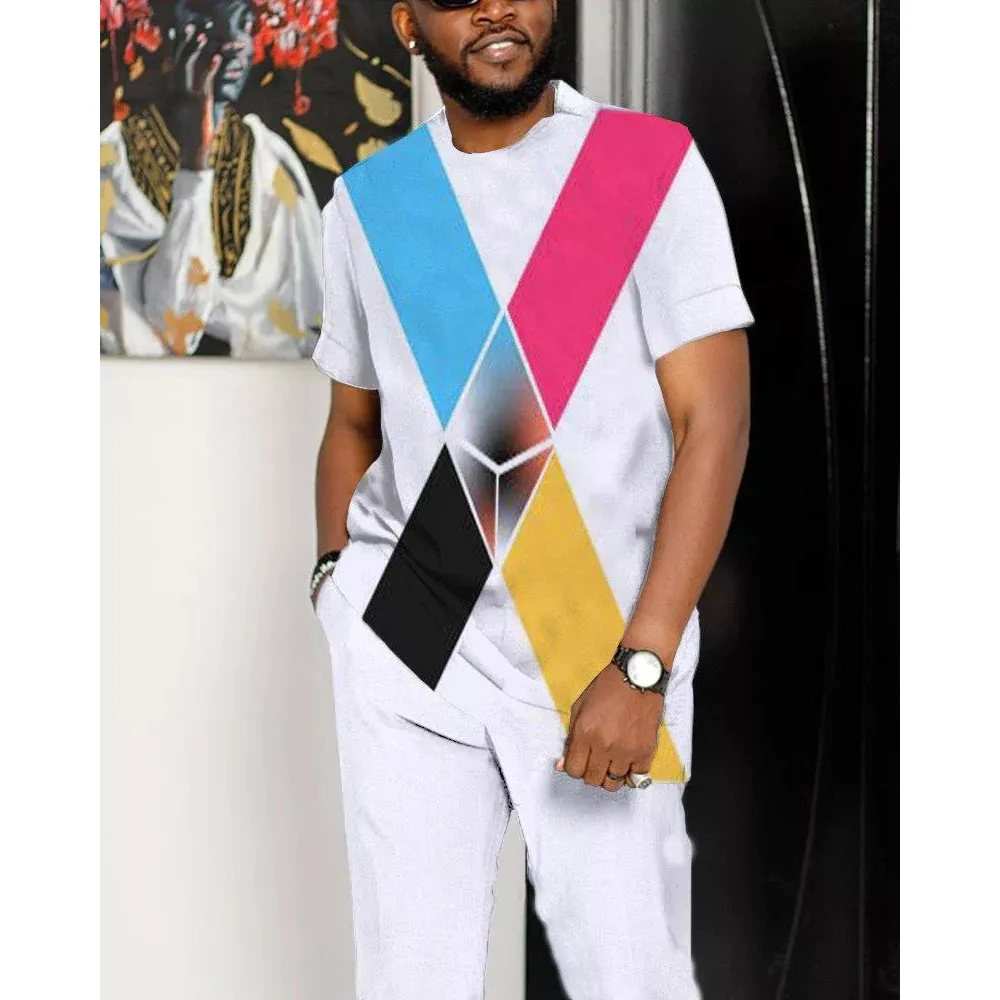 Short Sleeve Oversized T-shirt Pants Sets Summer Men Tshirt Sets Casual Tracksuit Plus Size 3D Print Trousers Suits 2 Piece Set