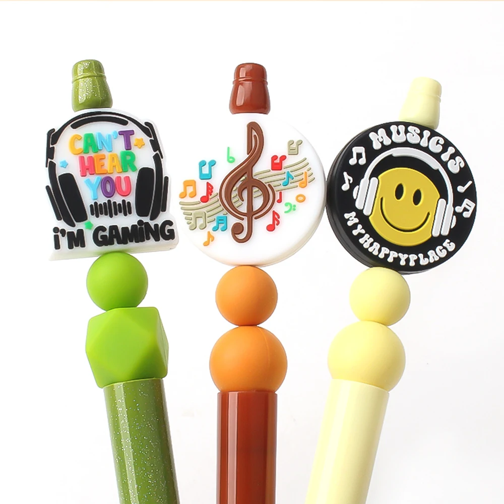 5/20/50 قطعة موضوع الموسيقى سيليكون الخرز البيانو سماعات الحاكي البؤري لصنع المجوهرات الخرز KeysChain القلم مطرز الإكسسوارات