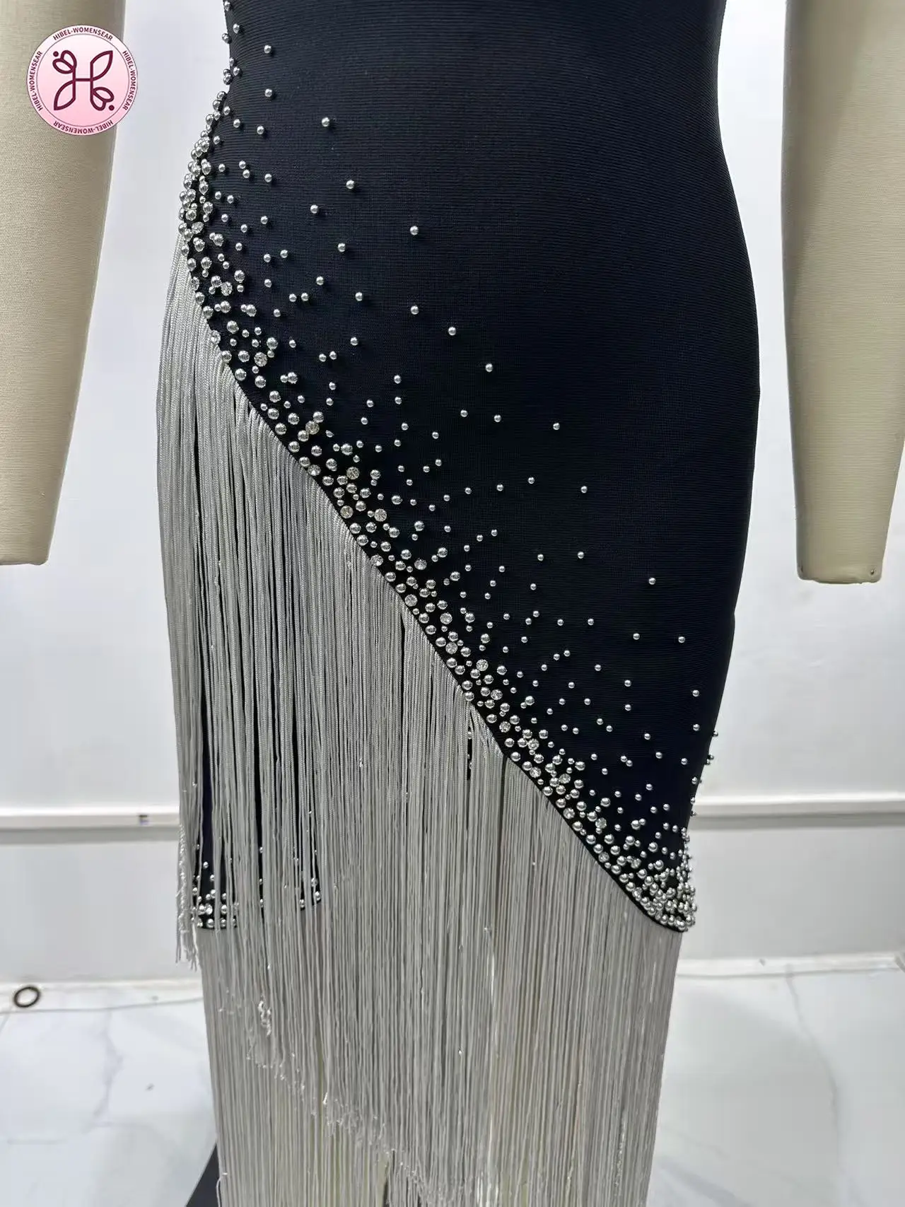 فستان فاخر بدون حمالات - فستان قصير شبكي شفاف (ثوب حفلة ضيق مطرز للنساء) #5