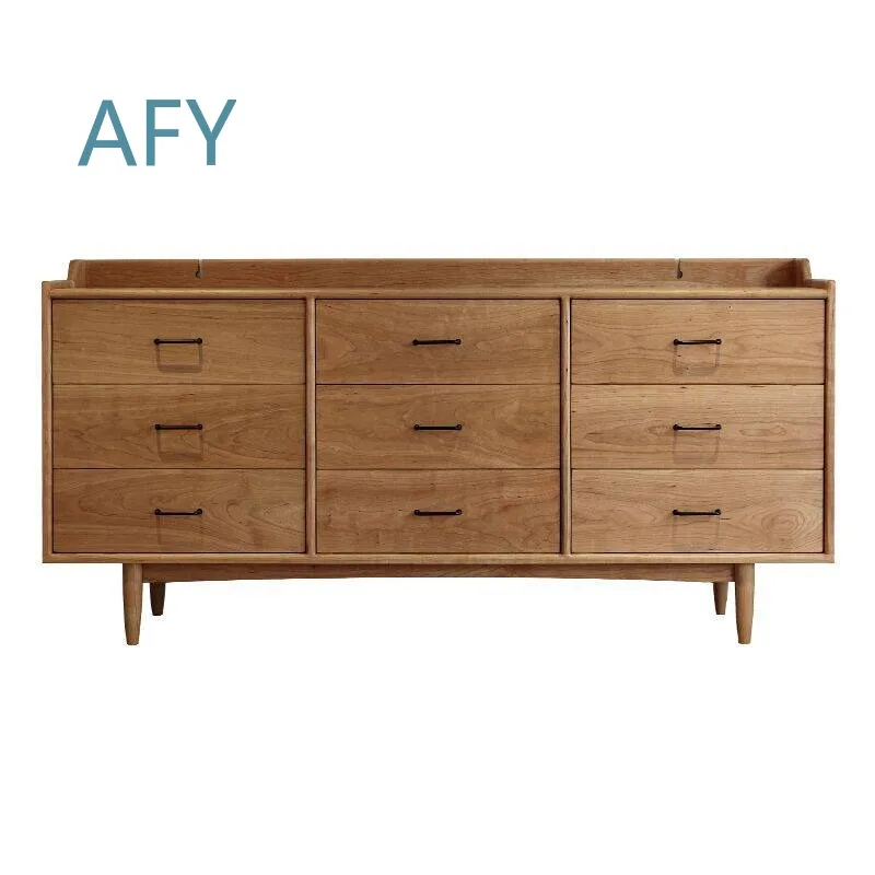 Nordic Solid Wood Nine-Drawer Chest Cabinet for Home Foyer Entrance Dining Room Bedroom Storage Organizer Minimalist Japanese
