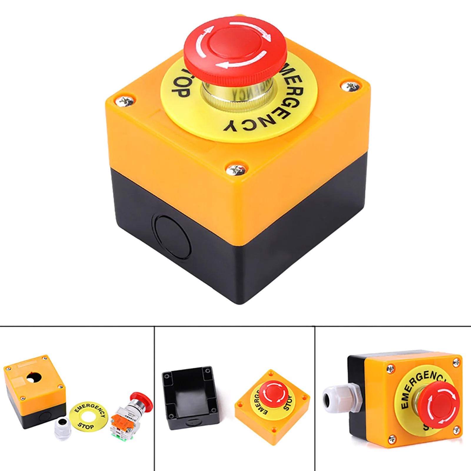 Emergency Stop Push Button Switch Box Waterproof Safety 660V 10A STOP Push Button with Rain Cover for Industrial Machine