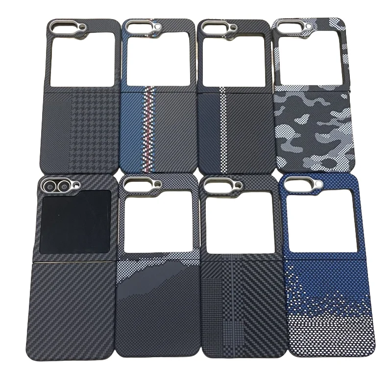 

For Samsung Galaxy Z Flip 6 5 Case Carbon Fiber Pattern Camera Circle Mobile Phone Cover