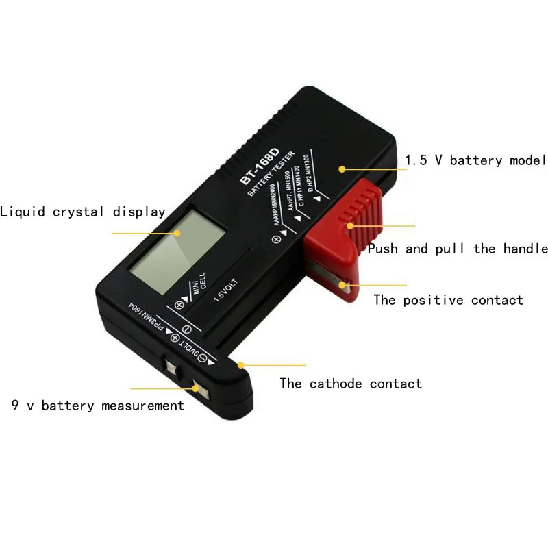 BT168D  Digital Battery Capacity Tester LCD Checker for 9V 1.5.V AA AAA Cell C D Batteries diagnostic tool