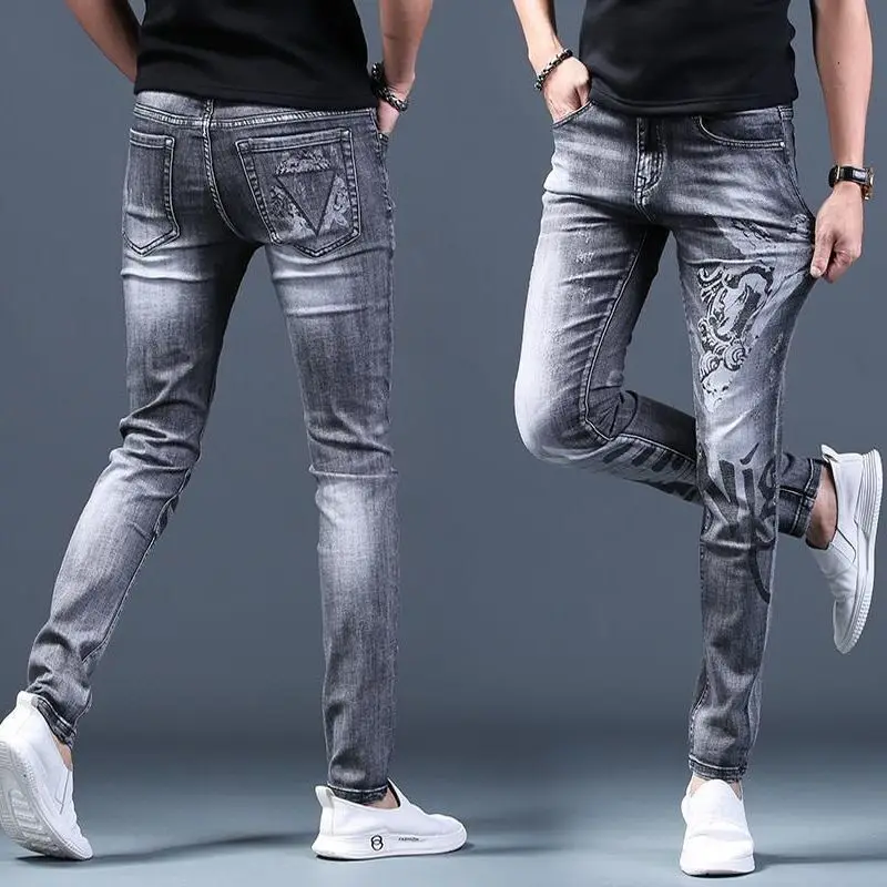 Fashion Korean Style Black Skinny Jeans knee zipper Luxury Men\'s Streetwear Slim Jeans with Holes Casual Wear Motorcycle Jeans