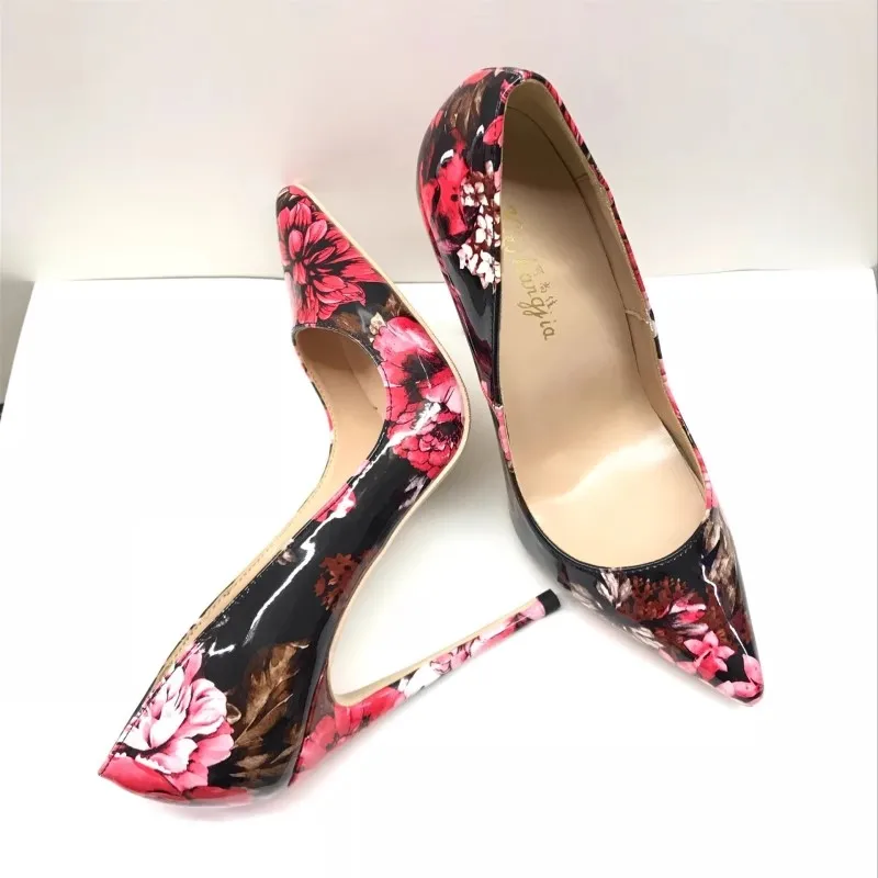 

2025 Spring New Women's High Heels Pointed Stilettos Shallow Printing Elegant Mature Banquet Ladies Large Size Single Shoes