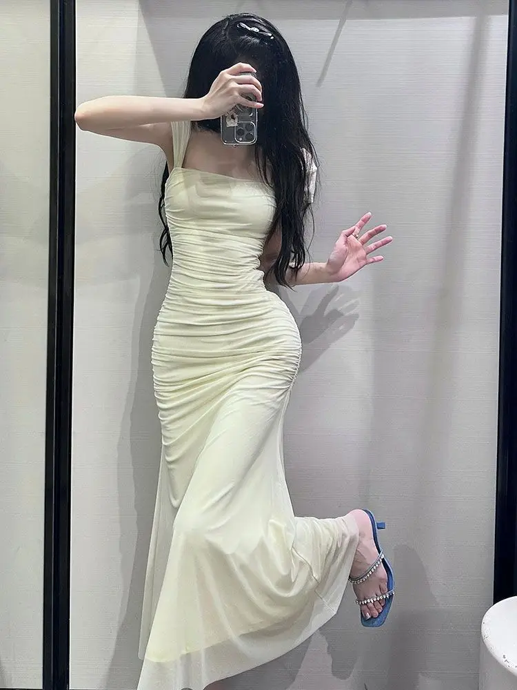 Nowe francuskie eleganckie i delikatne sukienki typu halter, słodka i wyjątkowa długa sukienka damska z talią podkreślającą i wyszczuplającą figurę.