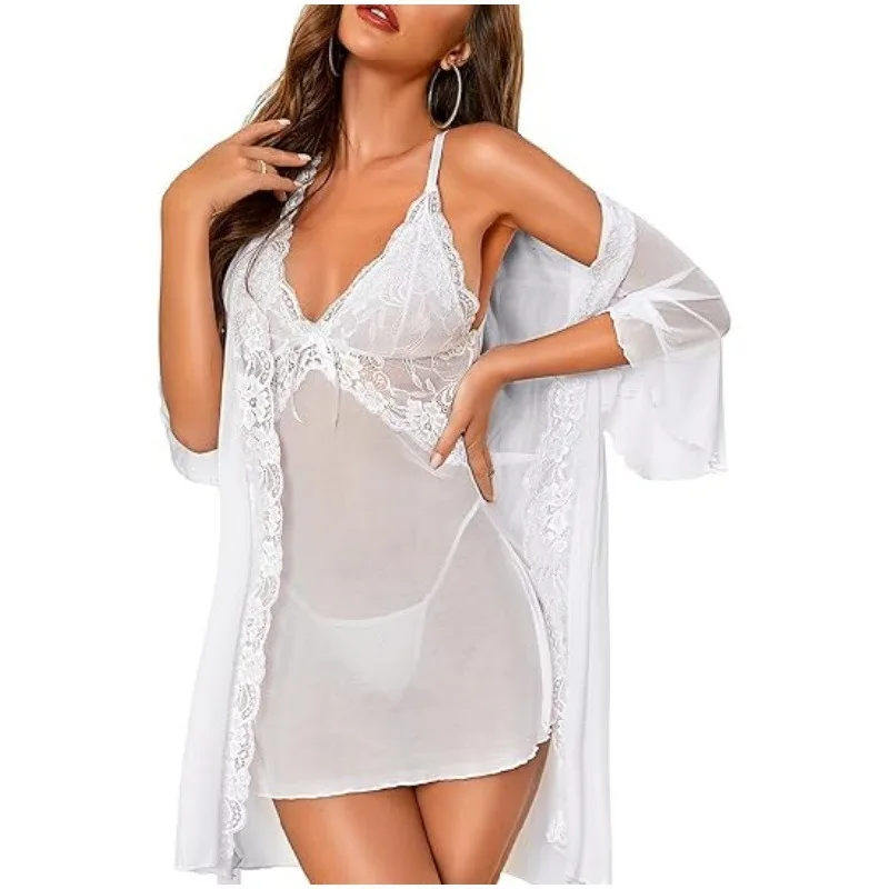 

Sexy Lingerie Lace Straps See-through Outfits 2 Pieces Set Women'S Pajama Sexy Lace Lingerie Set Woman Night Dress Sleepwear
