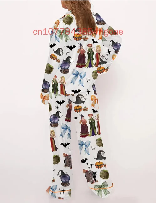 Retro Halloween Bad Witches Satin Pajama Set 3D Printed Spring/Summer New  Casual FashionLong Sleeve Set